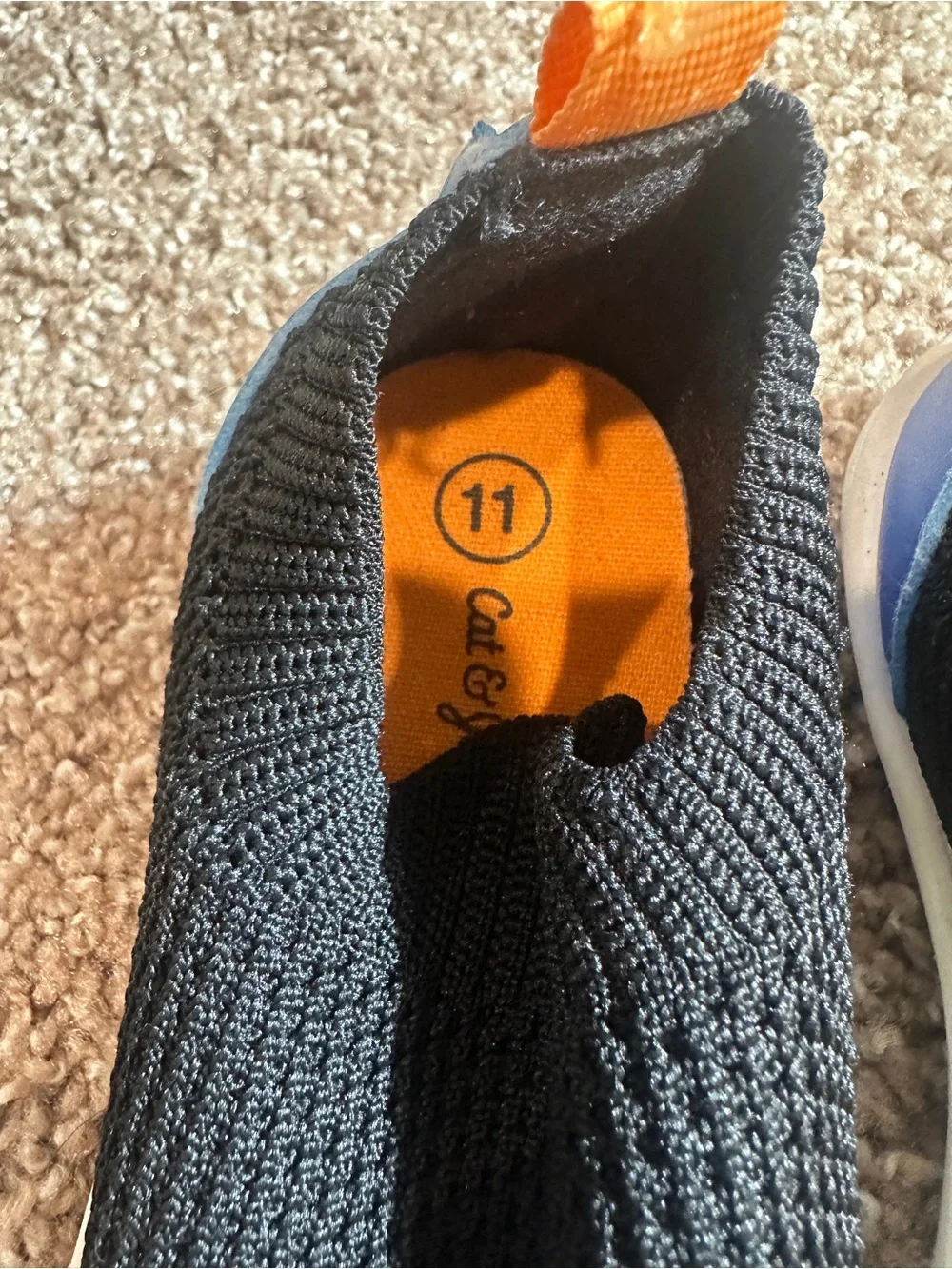 Cat & Jack Black Knit Slip-On Sneakers with Orange Pull Tabs